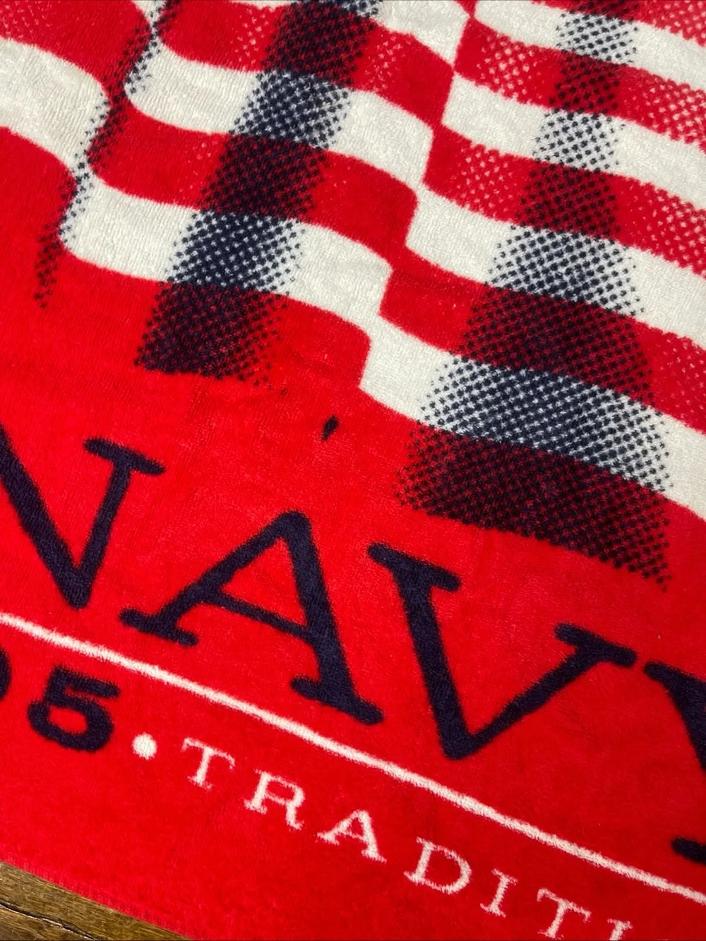Vintage Old Navy Red Flag Beach Towel Cotton 27”x56”